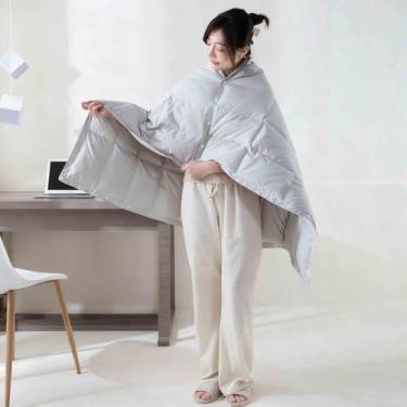 Imagem de JUSHZ Cobertor leve de plumas e mantas para mulheres, cachecol adulto, longo, duplo, único, para sofá, inverno, xale, leve, multifuncional, viagem, escritório, portátil (cinza, 90 x 140 cm)