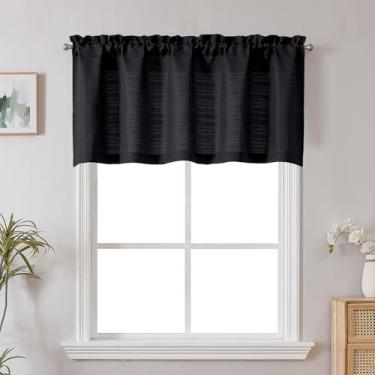 Imagem de Chyhomenyc Cortina curta preta para janelas, cortinas de janela HLF de serapilheira texturizada de linho sintético, pequena cortina de janela de banheiro saia de porão de lavanderia, 152 cm L x 61 cm
