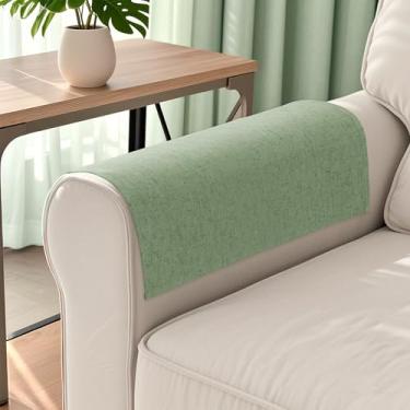 Imagem de SMABU Capas de braço para sofá, 2 peças, mistura de linho, texturizada, lavável, capa para apoio de braço para animais de estimação, protege e decora manchas, poltrona reclinável L50 x C61, sálvia