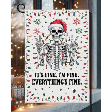 Imagem de Bandeira engraçada de Natal esqueleto caveira jardim 30 x 45 cm vertical dupla face externa, hippie inverno férias quintal gramado decoração ao ar livre bandeira