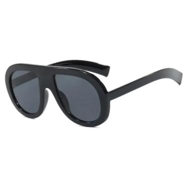 Imagem de JRLLFD Óculos de sol vintage femininos, armação grande de luxo, óculos de sol masculinos, à prova de vento, UV400 (preto e cinza)