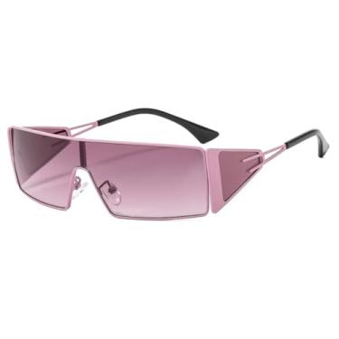 Imagem de HCPIHF Óculos de sol retangulares de armação grande de metal, feminino, luxuoso, vintage, masculino, punk, UV400 (roxo-roxo)