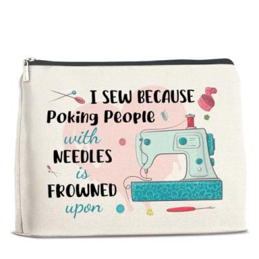 Imagem de UPNEGE Presentes de costura engraçados bolsa de maquiagem para mulheres I Sew Because Cosmetic Pouch Bags Quilting Gifts for Sewing Lovers Quilters Crafters