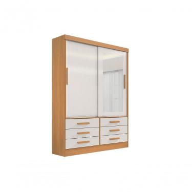 Imagem de Guarda Roupa Casal Meridian Com Espelho 2 Portas 6 Gavetas Sem Pés - D' Doro Cinamomo/off White