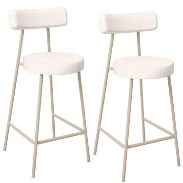 Imagem de Kit 02 Banquetas Baixa Cozinha Sala Jantar Bancada Milão Arena L02 Linho Cru - Lyam Decor