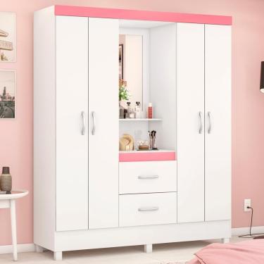 Imagem de Guarda Roupa Capelinha 4 Portas Branco Rosa Flex Demobile