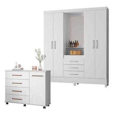 Imagem de Cômoda Flora E Guarda Roupa Casal Capelinha Pérsia Branco Flex - Demóbile