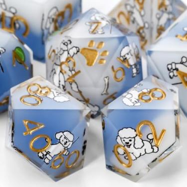 Imagem de GU BEI TE DND Dice Set 7-Pcs, Sharp Edge Cute Dog Style Resin Dice Polyhedral Resin Sharp Edge Dice for Roleplaying Games Dungeons and Dragons RPG MTG Table Games（Poodle）