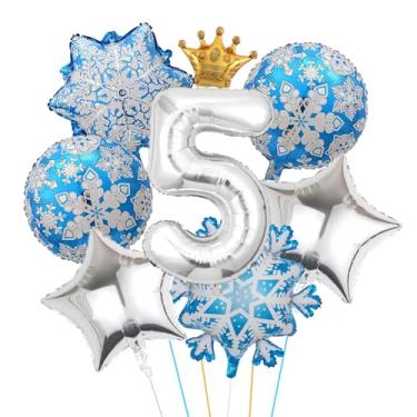 Imagem de Snowflake Foil Balloons,Frozen snowflake 5th Birthday Balloons with Crown for Girls baby shower Snow Theme Party Decorations (5th Birthday)