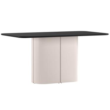 Imagem de Mesa De Jantar Para 8 Lugares 180cm Tampo Mdf Com Vidro Serena Off White/preto - New Ceval