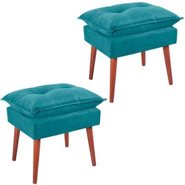 Imagem de Kit 2 Puff Puf Opall Pes Palito 55x40cm Suede Azul Mpassos Azul