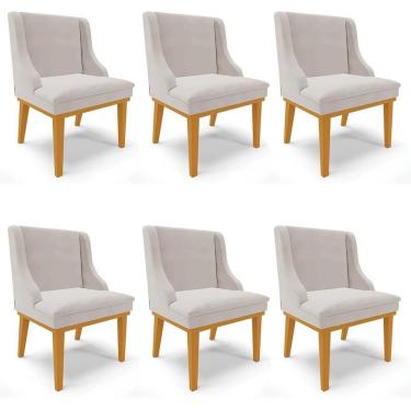 Imagem de Kit 6 Cadeiras Estofadas Para Sala De Jantar Base Fixa De Madeira Castanho Lia Veludo Cinza - Ibiza
