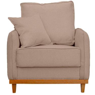 Imagem de Poltrona Sofa Sena Base De Madeira Luxo Conforto Para Hotel E Sala Linho Bege