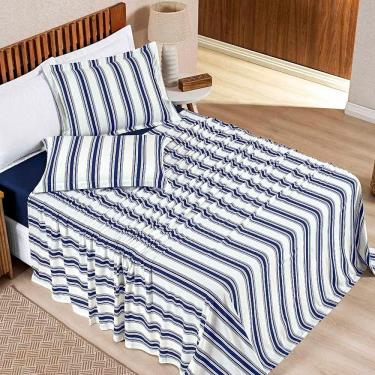Imagem de Jogo Cama Lençol Estilo Casal 100% Algodão 4 Peças - Marinho