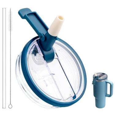 Imagem de Bluwing Tampa Flip Straw para Stanley Quencher H2.0 & ProTour Tumbler, 1,134 g Tampa de copo de substituição para copo Stanley, à prova de vazamento (azul)