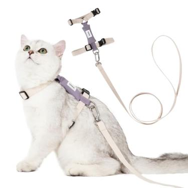 Imagem de Sovarin Conjunto de coleira e coleira para gatos – Arnês branco leve e macio, à prova de fuga, peitoral ajustável para viagem para animais de estimação para caminhar, fácil de controlar, confortável