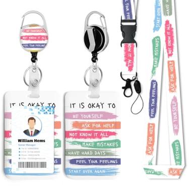 Imagem de Porta-crachá de identificação Be Yourself com cordão breakaway e carretel retrátil resistente - chaveiro mosquetão giratório de 360° para mulheres, estudantes, professores, enfermeiros, uso no