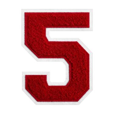 Imagem de 1 peça de patch de número de chenille vermelho de 15 cm com borda branca – adesivos do alfabeto para roupas, jaquetas, mochilas, chapéus para decoração personalizada, nome personalizado e artesanato