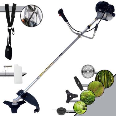 Imagem de Aparador de Grama Completo Toyama RT43LB25A À Gasolina 2 Tempos 43cc 10.000rpm 1,7HP de Potência Roçadeira Com Kit 3 Lâminas de Corte e Cabeçote Nylon