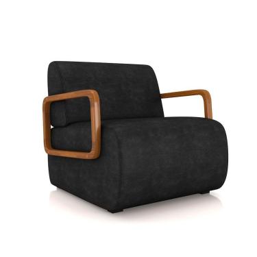 Imagem de Poltrona Sala De Estar Braço De Madeira Hellen Sintético Pu Preto K01 - D'rossi