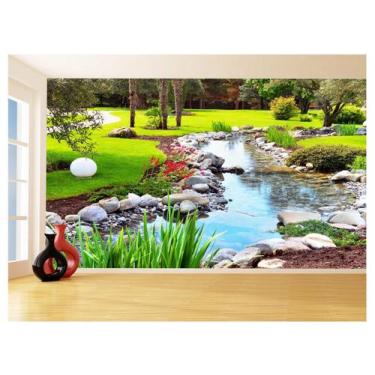 Imagem de Papel De Parede Jardim Rio Flores Lago Árvores 3,5M Jjp46 - Você Decor