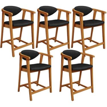 Imagem de Kit 05 Banquetas Baixa Para Cozinha Sala Jantar Bancada Cecília L02 Couríssimo Preto - Lyam Decor