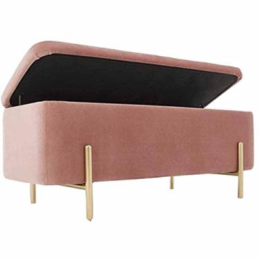 Imagem de Banqueta moderna de flanela para mudança de sapato com dobradiça de segurança grande capacidade de armazenamento base de metal banhado a ouro banco de cama pode suportar 150 kg vários (tamanho: 60 cm