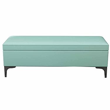 Imagem de Banqueta dobrável de armazenamento dobrável couro PU armazenamento de artigos diversos sofá assento com pés de metal 70 x 40 x 42 cm (cor: verde)