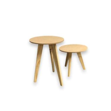 Imagem de Jogo de Mesinhas de Canto e Lateral para Sala, Mesa Orgânica Redonda com Tampo de Mesa e Pé Palito Retro em Madeira Maciça