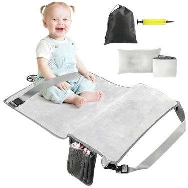 Imagem de ReignSword Cama de avião de viagem de veludo, descanso de pé inflável portátil para homens e mulheres, essencial de viagem leve (cinza), Cinza