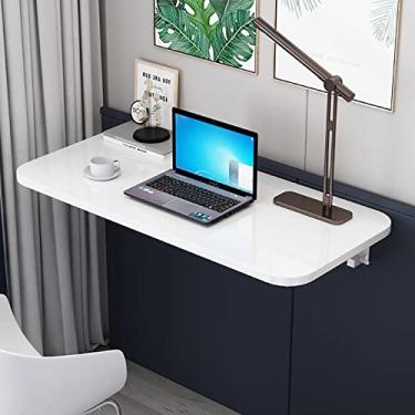 Imagem de Mesa dobrável montada na parede, mesa de jantar dobrável de madeira, mesa dobrável para lavanderia, mesa flutuante para pequenos espaços, mesa de cozinha suspensa na parede para bar de escritório em