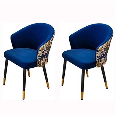 Imagem de Cadeira de jantar, cozinha, sala de jantar, móveis, cadeiras de jantar, conjunto de 2 poltronas para sala de estar com pernas de metal, assento de veludo e encosto bordado, cadeira de maquiagem