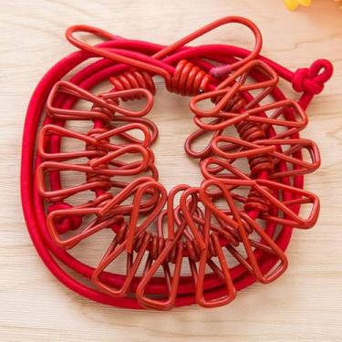 Imagem de Varal portátil de clipe colorido com prendedores de roupa multifuncionais - para proteger fotos, uso de lavanderia antiderrapante e sacos de vedação (vermelho)