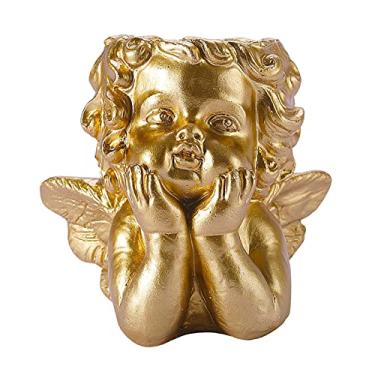 Imagem de Vaso estátua de anjo vaso vaso de resina vaso de flores escultura para escritório em casa ornamento de mesa arte decoração artesanato, decoração de casa dourada (cor: ouro)