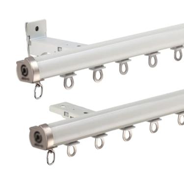 Imagem de Conjunto de trilhos de cortina resistentes, trilho de cortina deslizante silencioso, varões de cortina simples de alumínio, suporte de teto ou parede, para divisor de quarto, chuveiro (branco, 160 cm