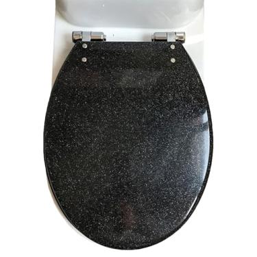 Imagem de Assento sanitário de fechamento suave com liberação rápida, dobradiças ajustáveis de fixação dupla, assento de vaso sanitário oval padrão para fácil limpeza e instalação (preto)