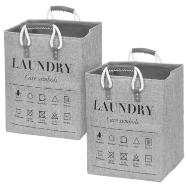 Imagem de Bolsa de mão dobrável portátil de linho, cesto de roupa suja com alças, cesto de roupa suja de grande capacidade para quarto, armário, banheiro, faculdade, dormitório (cinza)