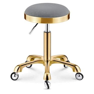 Imagem de BSNANCA Banqueta redonda para salão de beleza com rodinhas de couro hidráulico resistente altura ajustável banco de trabalho carga 150 kg (azul) (cinza)