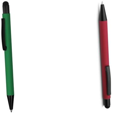 Imagem de Caneta Esferográfica em Metal, Corpo Emborrachado, Ponta Touch, Escrita Azul, Refil Tipo Parker, Ponta Fina, Design Ergonômico, Forma Cilíndrica (Cinza e Vermelho)