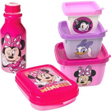 Imagem de Kit Lanche Escolar Infantil Minnie Rosa C/ Garrafinha 500ml - Plasutil