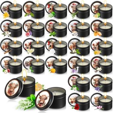 Imagem de Nuanchu Conjunto de 24 velas perfumadas de Natal, velas de gado Highland para ela, pote de cera de soja natural de 59 ml, conjunto de lembrancinhas de aromaterapia de longa duração para decoração de