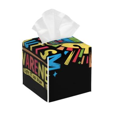 Imagem de Suporte quadrado de couro para caixa de lenços à prova d'água com lâmpada colorida para autismo, organizador de papel facial com cinto inferior, estojo de lenços para mesa, banheiro, escritório, mesa