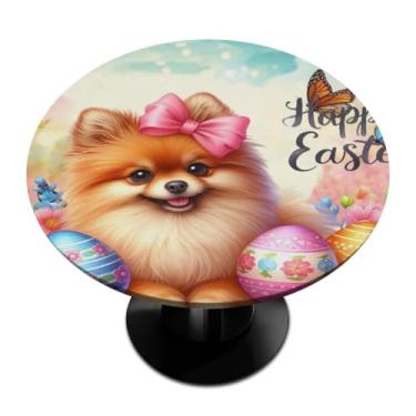 Imagem de hongjinglin Toalha de mesa redonda com borda elástica de Páscoa, toalha de mesa redonda limpável para ambientes internos e externos, pátio, jantar, cozinha, festival, decoração para mesas de 114 a 127