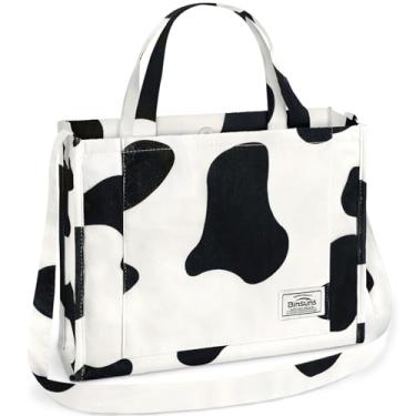 Imagem de BINSUNS Bolsa feminina de veludo cotelê - bolsa grande bolsa transversal estética - escola, trabalho, viagem, praia, Vaca, Medium