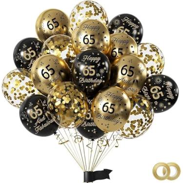 Imagem de Balões de 65º aniversário 15 peças de balões de confetes de látex de feliz aniversário de 65 anos, ouro preto, 30,48 cm, decoração de festa de 65 anos, balões para homens e mulheres