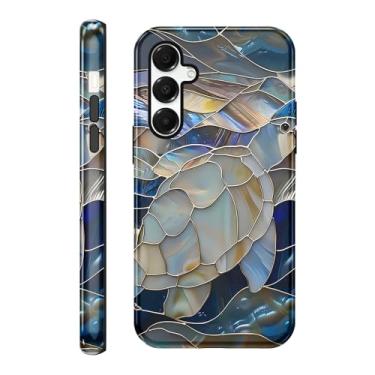 Imagem de Vulfwela Capa para celular Galaxy A15 5G de 16,5 cm com vitrais estéticos, design artístico de janela de tartaruga marinha, resistente a arranhões, à prova de choque, capa de proteção de camada dupla