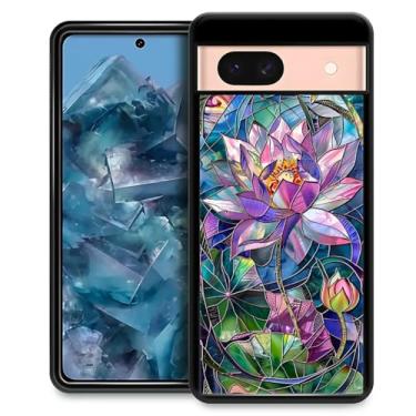 Imagem de CARLOCA Capa compatível com o Google Pixel 8A para meninas à prova de choque antiarranhões capa traseira de policarbonato rígido estética padrão colorido design de vitral flor de lótus