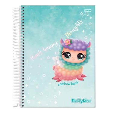 Imagem de Caderno Espiral Capa Dura Universitário Fluffyline 10 Matérias 160 Folhas Jandaia Arco-íris