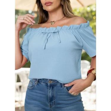 Imagem de Blusa CAMISA ESTILOSA Feminina Ombro a Ombro Manga Curta Verão Casual 