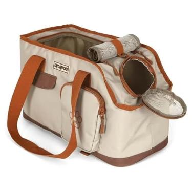 Imagem de Bolsa de Transporte para Pets, Bege e Marrom, Com Bolsos Laterais, Alças Resistentes, Tela de Ventilação, Compacta e Funcional